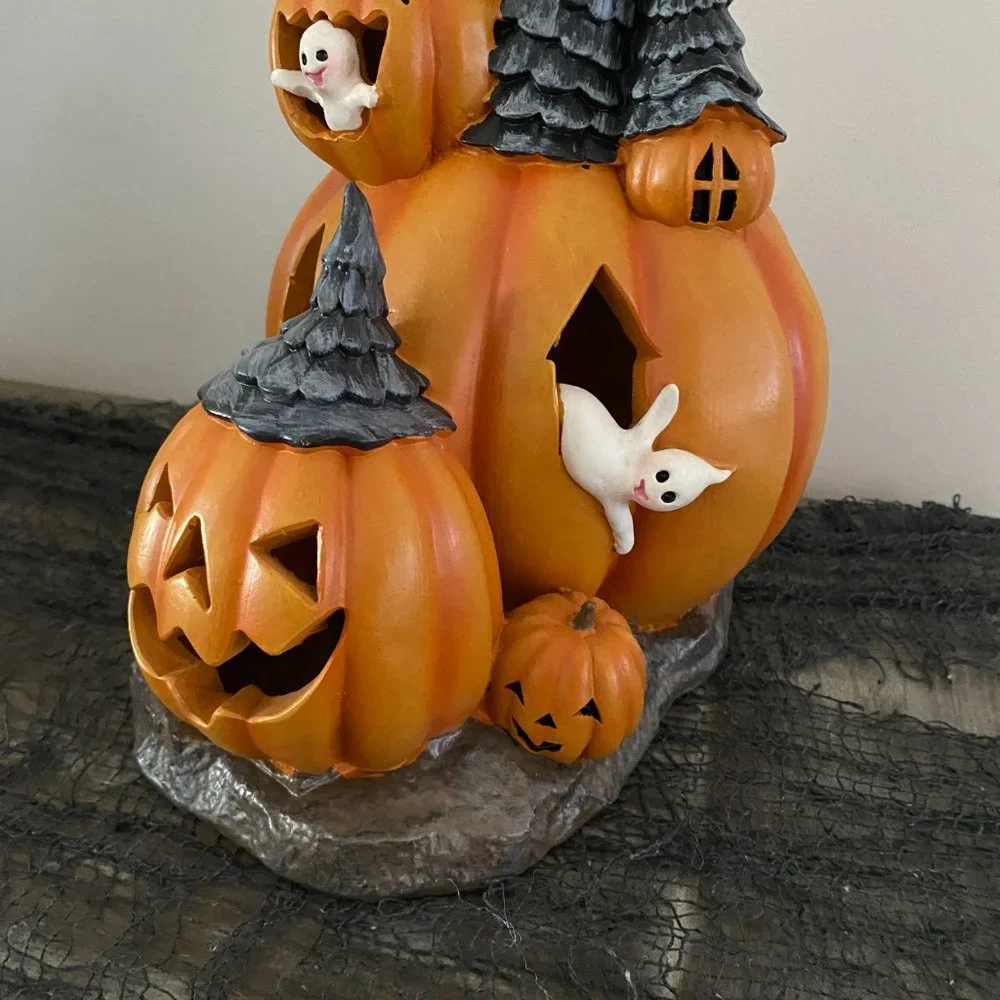 Halloween LED Lighted Pumpkin House Hangry Jack O Lantern Witch Hat Figure Ghost